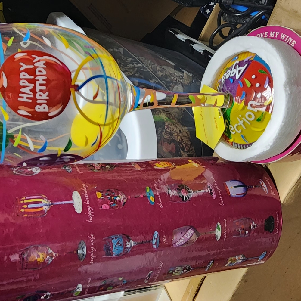 Happy Birthday Wine Glass with Colorful Design